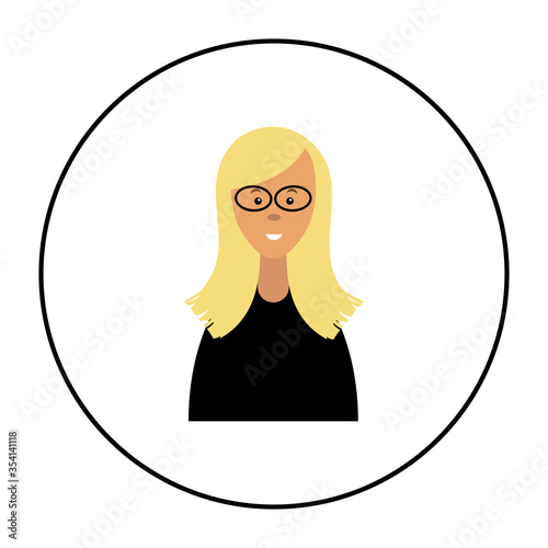 Woman icon vector illustration on white background. Cartoon portrait of a girl. Avatar character.