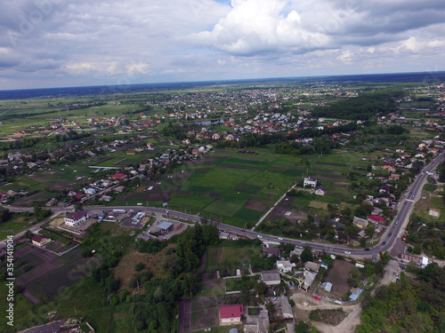 Aerial view of the saburb landscape (drone image). Kiev Region