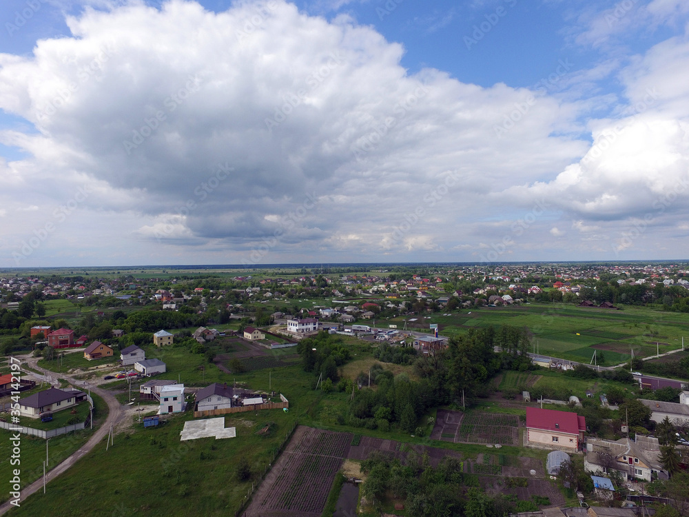 Aerial view of the saburb landscape (drone image). Kiev Region,Ukraine