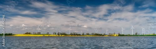 Windmills, ecological production of electricity, around Malbork, Poland - panorama