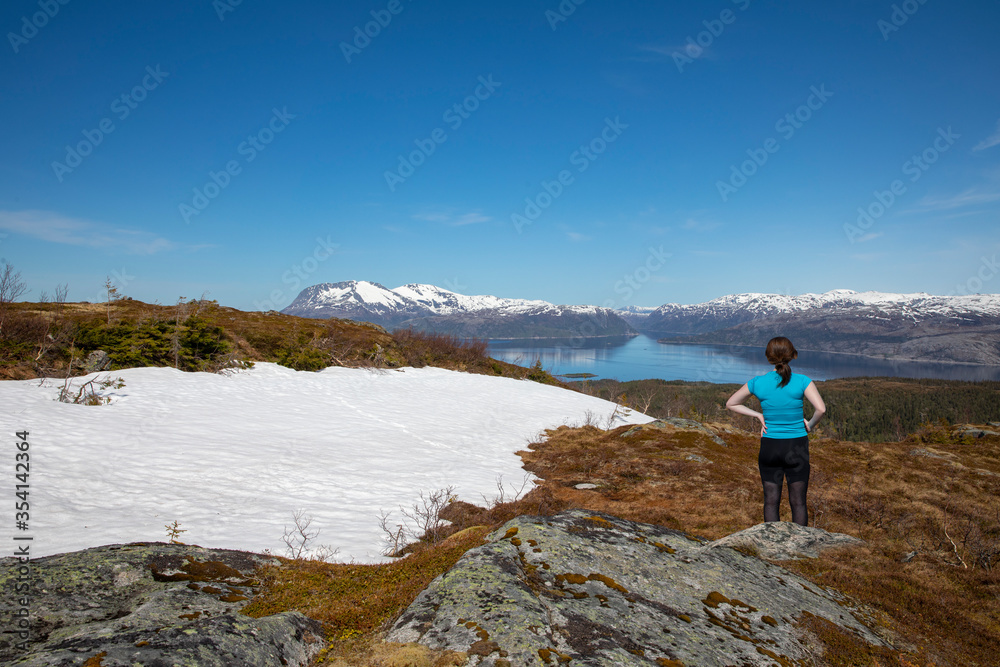 Fototapeta premium Hike to the Hilstad mountain in Velfjord, Brønnøy municipality, Nordland county