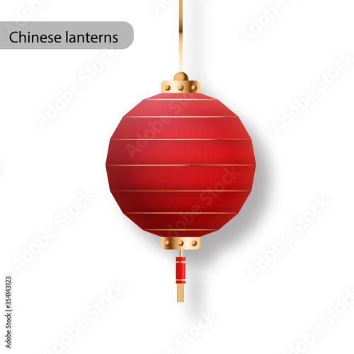 Chinese lanterns. Japanese asian new year red lamps. Traditional asia religion symbol. Realistic element vector.
