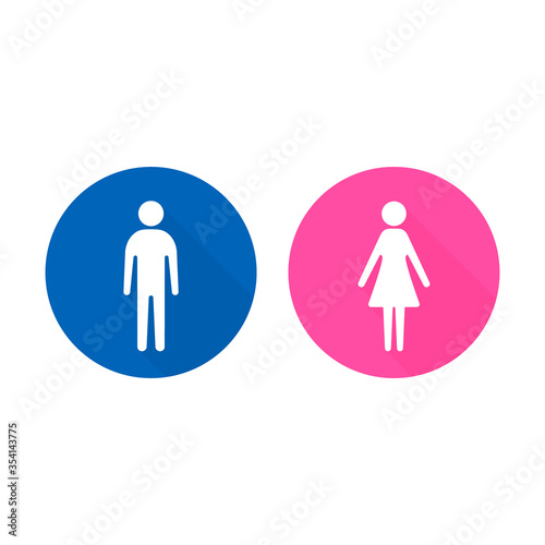 Man and Woman icon with long shadow, flat design. Vector illustration