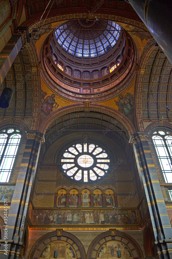 Dome ceiling of Basilica of St. Nicholas, designed based on Neo-Baroque and neo-Renaissance styles, Amsterdan, Netherlands