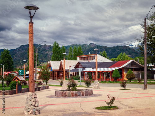 Main square of the town of Futaleufu, located in the Los Lagos region, Chile photo