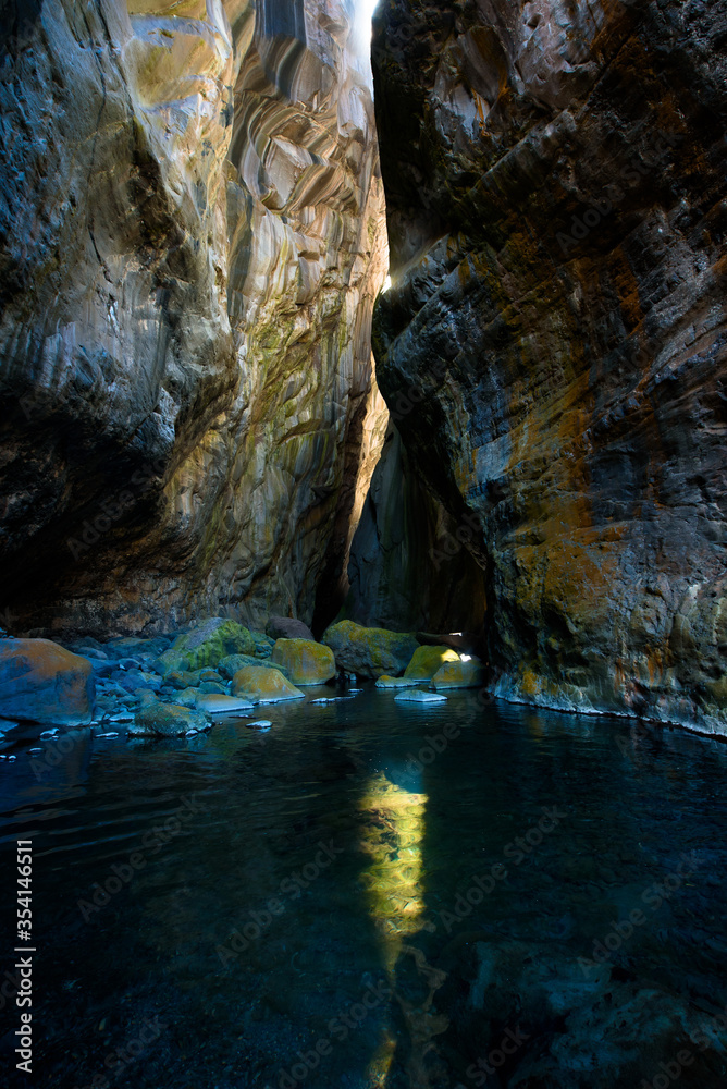 The Chapelle in Cilaos cirque in La Reunion island is a slot canyon