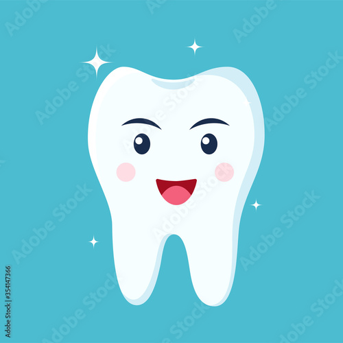 Healthy happy tooth character smiling. Vector illustration in flat style.