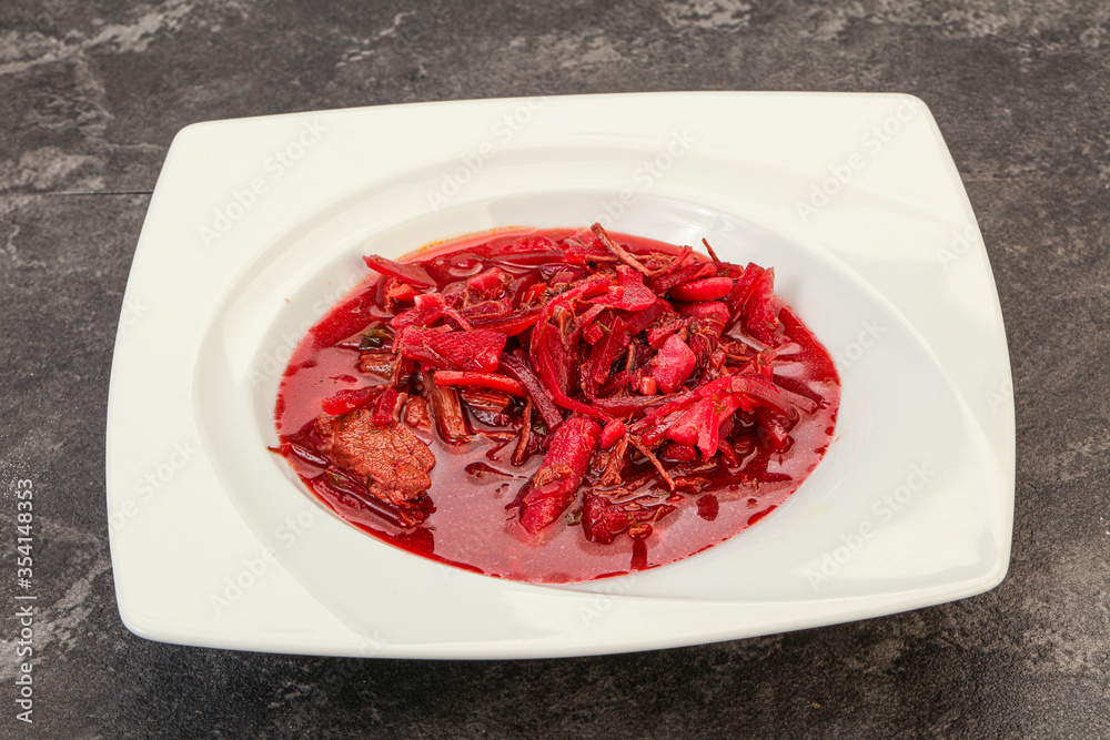Russian traditional Borsch soup with cabbage Russian traditional Borsch soup with cabbage