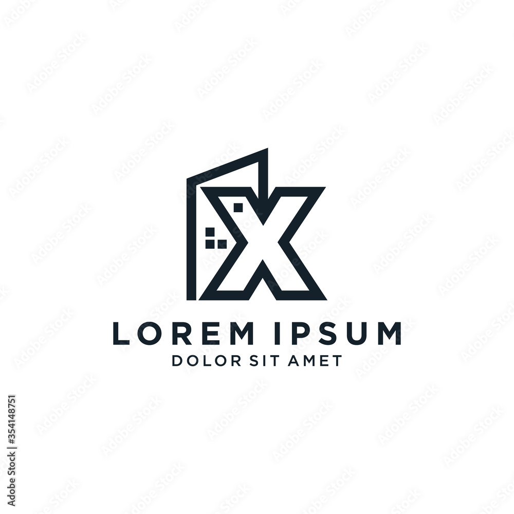 Letter X With Building For Construction Company Logo Letter X With Building For Construction Company Logo