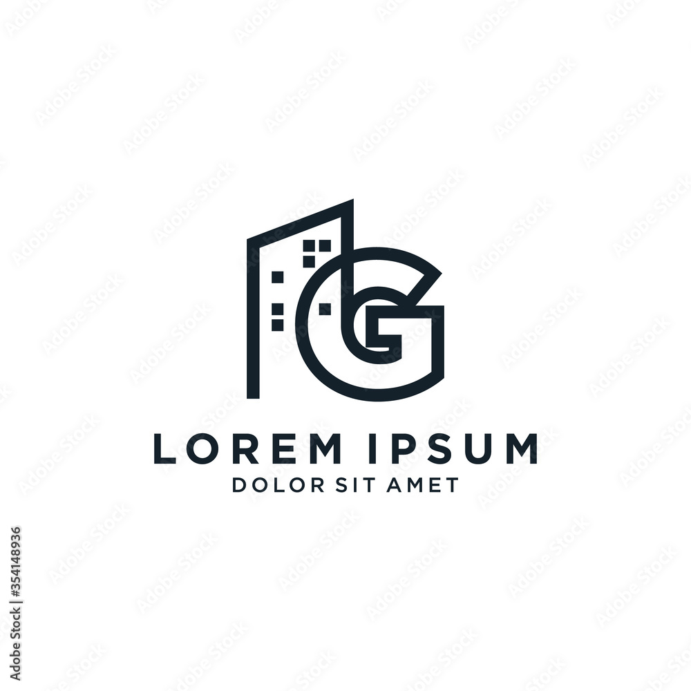 Obraz premium Letter G With Building For Construction Company Logo
