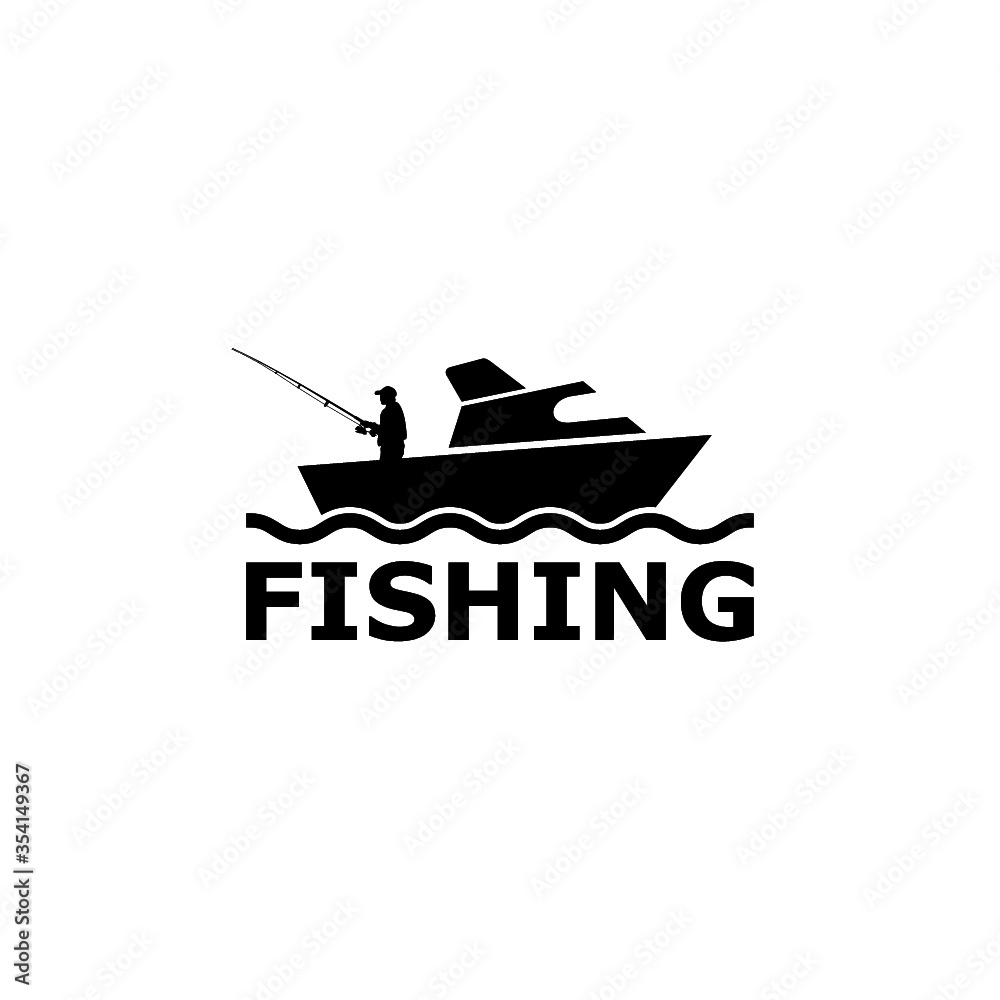 Man fishing on the boat icon isolated on white background