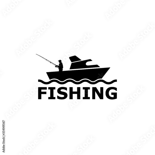 Man fishing on the boat icon isolated on white background