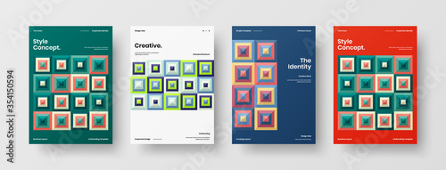 Company identity brochure template collection. Business presentation vector A4 vertical orientation front page mock up set. Corporate report cover abstract geometric illustration design layout bundle.