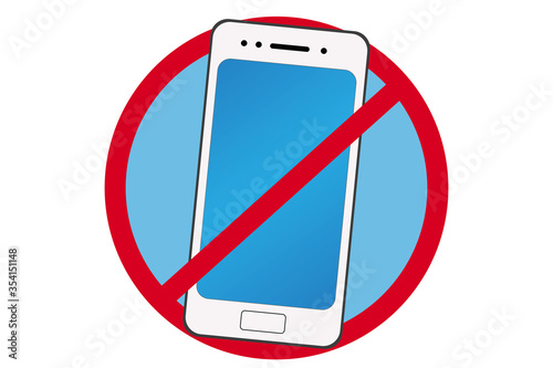 Prohibition of using mobile phone icon. Digital Detox concept. Stop using cellphone zone sign. Gadget addiction social issue. A smartphone in red circle.