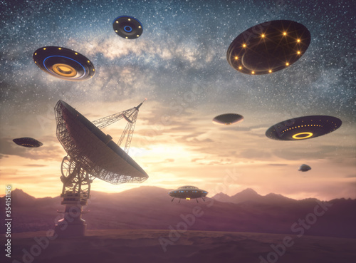 Fototapeta Naklejka Na Ścianę i Meble -  Satellite Dish Signal UFO Close Encounters of the Third Kind