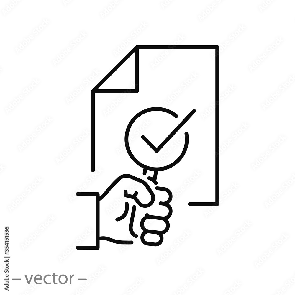 review audit sign, compliance quality control icon, check on a paper document, thin line web symbol on a white background - editable stroke vector illustration review audit sign, compliance quality control icon, check on a paper document, thin line web symbol on a white background - editable stroke vector illustration