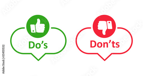 Dos and donts like thumbs up or down. Like or dislike index finger sign. Thumb up and thumb down sign - stock vector photo