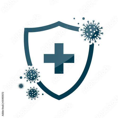 Сorona virus concept with protective antivirus shield to coronavirus, COVID-19, 2019-nCoV infection. Medical health protection shield with cross. Healthcare medicine protected boost Immunity concept