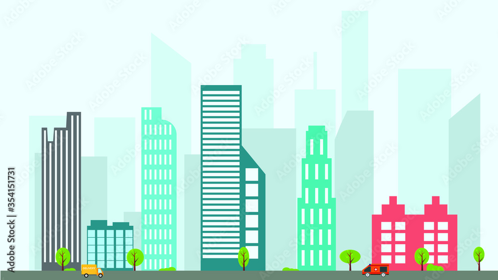 Buildings. Cityscape, Urban Scene. Vector Illustration.