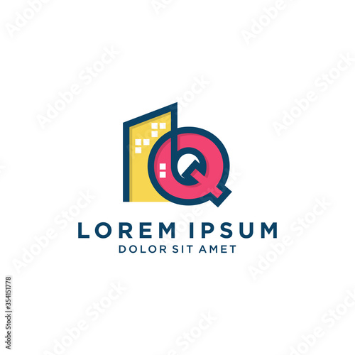 Free Download Letter Q With Colorful Building For Construction Company Logo - GFXLoad