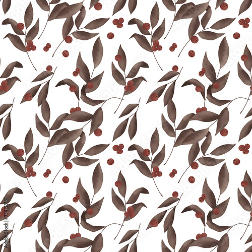 Dark red berries seamless pattern on white. Textile and paper design.