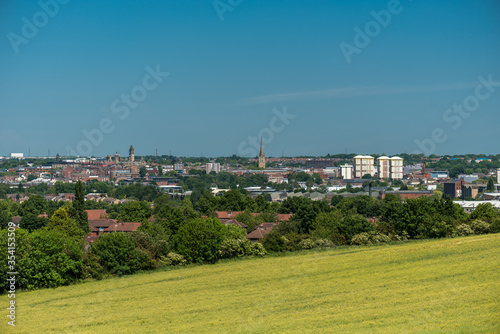 Wakefield city landscape, view from the Sandal Castle hill