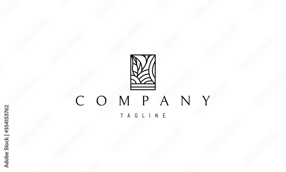 Vector logo on which an abstract image of hills and trees in a linear style in a rectangle. Vector logo on which an abstract image of hills and trees in a linear style in a rectangle.