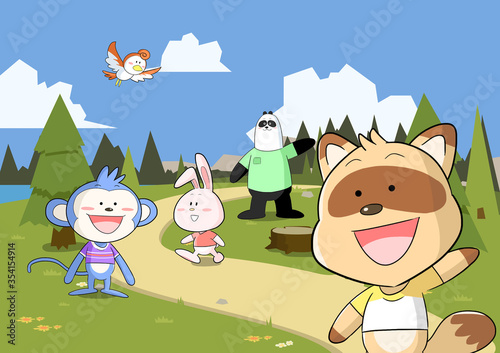 Animal friends in forest cartoon