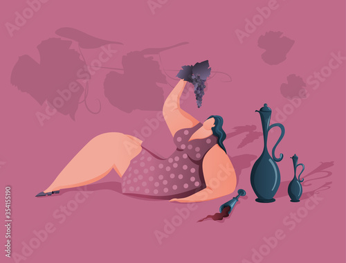 The girl holds a handful of grapes in her hands.
