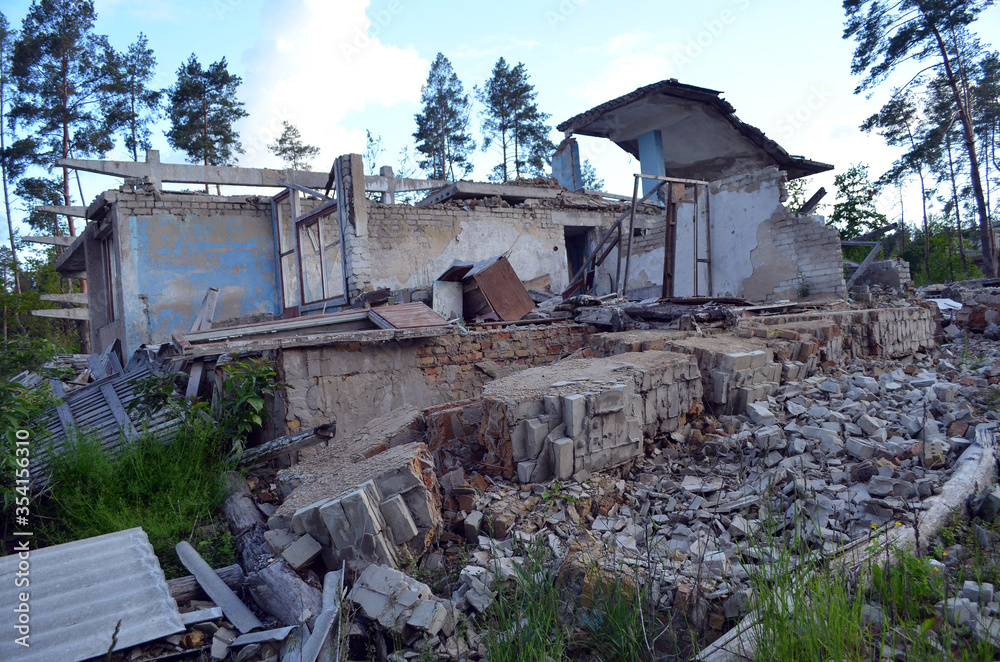 Ghost town in Eastern Europe.Former Soviet kids camp.Ukraine gets rid of the consequences of communism. Ruins. Kiev Region,Ukraine