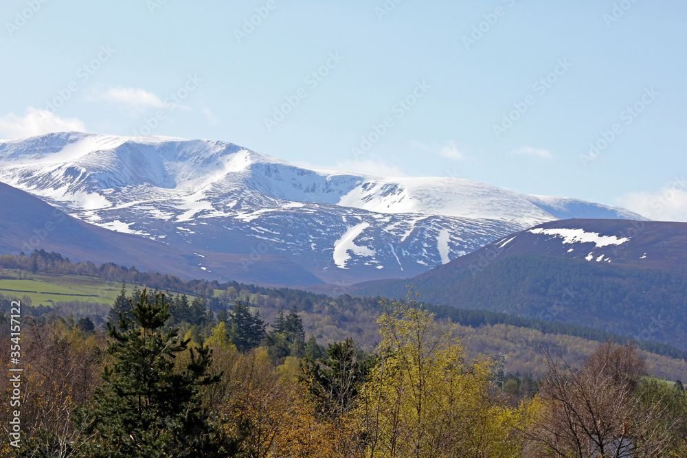 Snow covered mountains in the Cairngorms National Park, Scotland, UK