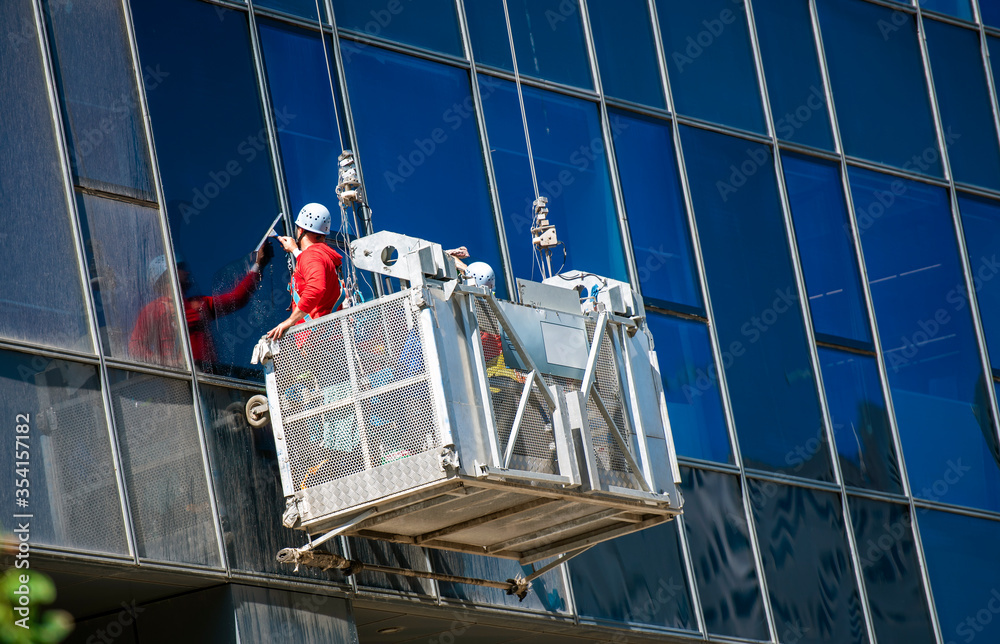 washing windows of a high-rise building