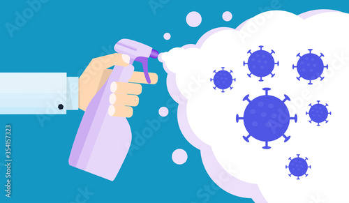 doctor's hand with a spray gun sprays antiviral drugs