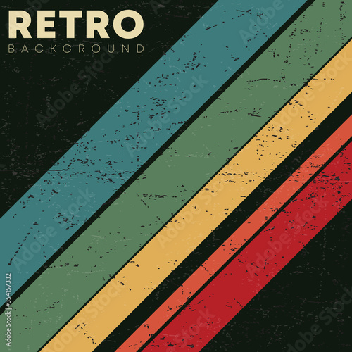 Linear background with retro grunge texture and vintage colored stripes. Vector illustration