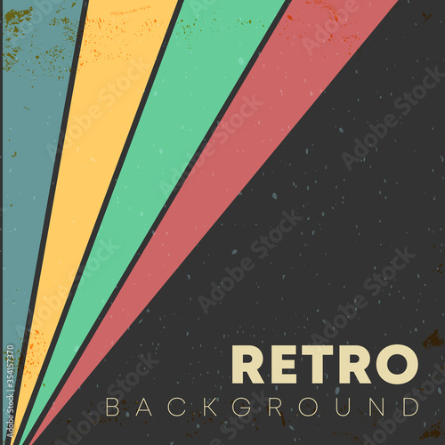 Linear background with retro grunge texture and vintage colored stripes. Vector illustration