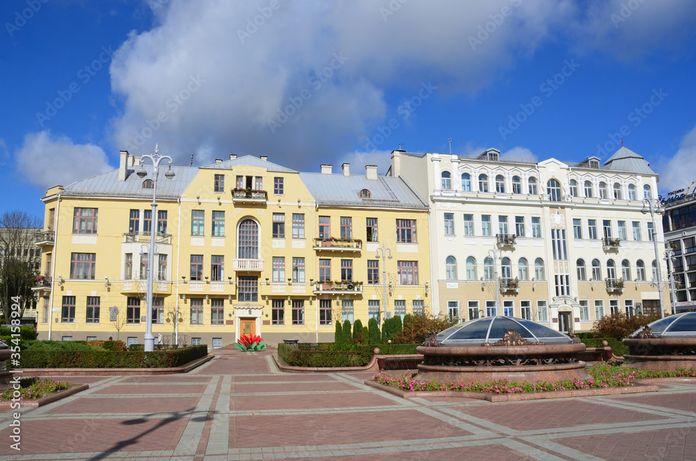 Historical houses 17, 19 on Sovetskaya street in Minsk, Republic of Belarus. The former home of Abrampolsky