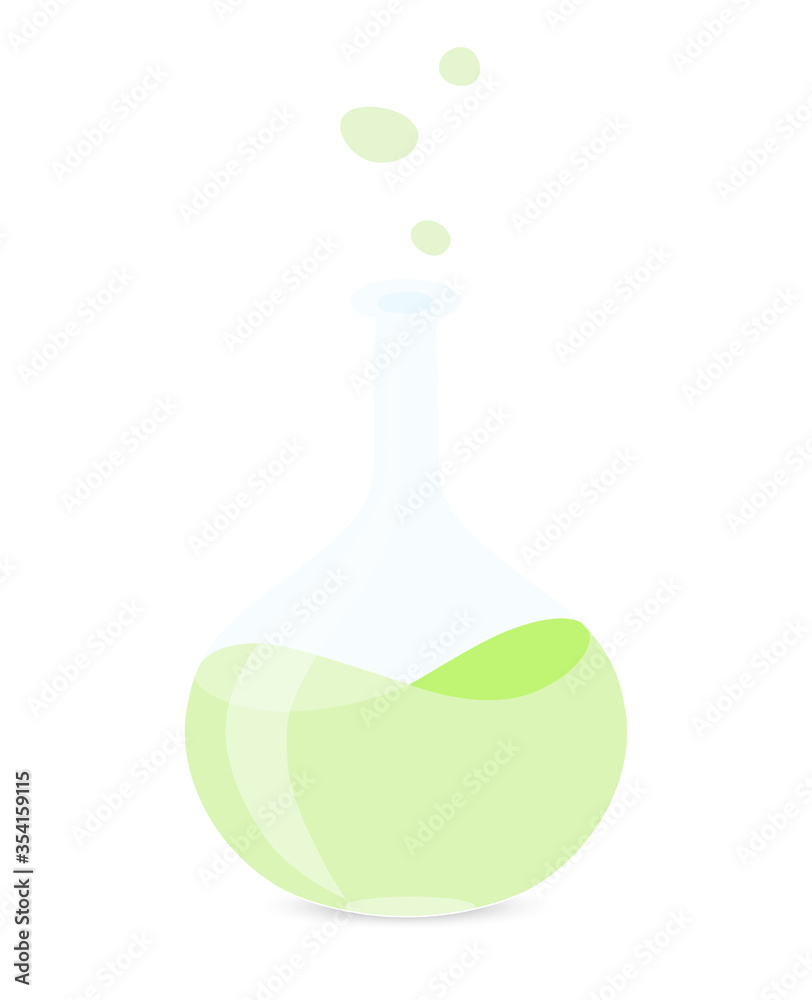 glass flask with green potion, cartoon style glass flask with green potion, cartoon style