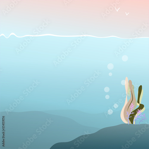 background of seafloor with algae and corals with place for text