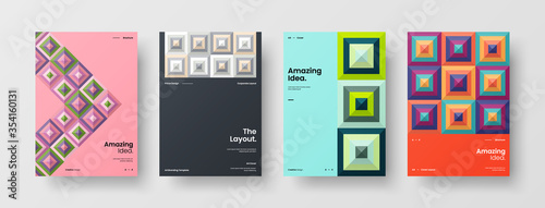 Company identity brochure template collection. Business presentation vector A4 vertical orientation front page mock up set. Corporate report cover abstract geometric illustration design layout bundle.