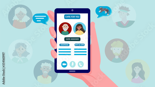 Mobile App for Senior Care Services - Young people providing companionship and assistance with chores and errands like transportation, pet care, grocery shopping, home cleaning - cure for isolation