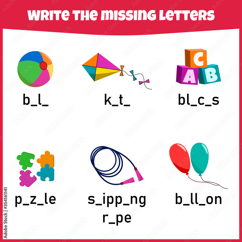 Write the missing letter. Worksheet for education. Fill in the missing letter. Mini-game for children. Write the missing letter. Worksheet for education. Fill in the missing letter. Mini-game for children.