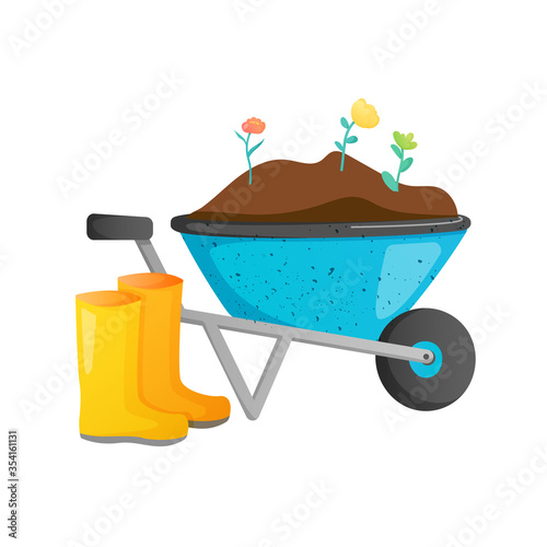 Bright color wheel barrow isolated on white.