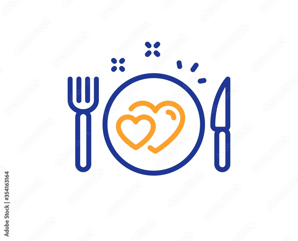Romantic dinner line icon. Valentines day food sign. Couple relationships symbol. Colorful thin line outline concept. Linear style romantic dinner icon. Editable stroke. Vector Romantic dinner line icon. Valentines day food sign. Couple relationships symbol. Colorful thin line outline concept. Linear style romantic dinner icon. Editable stroke. Vector