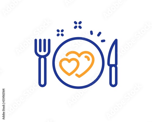 Romantic dinner line icon. Valentines day food sign. Couple relationships symbol. Colorful thin line outline concept. Linear style romantic dinner icon. Editable stroke. Vector