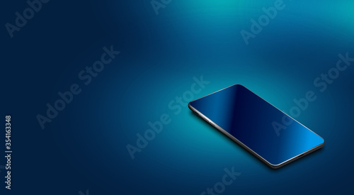 A modern smartphone with a glass screen lies on the surface. Shadow, glare. illustration