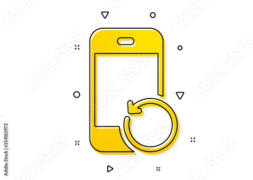 Backup data sign. Recovery phone icon. Restore smartphone information symbol. Yellow circles pattern. Classic recovery phone icon. Geometric elements. Vector