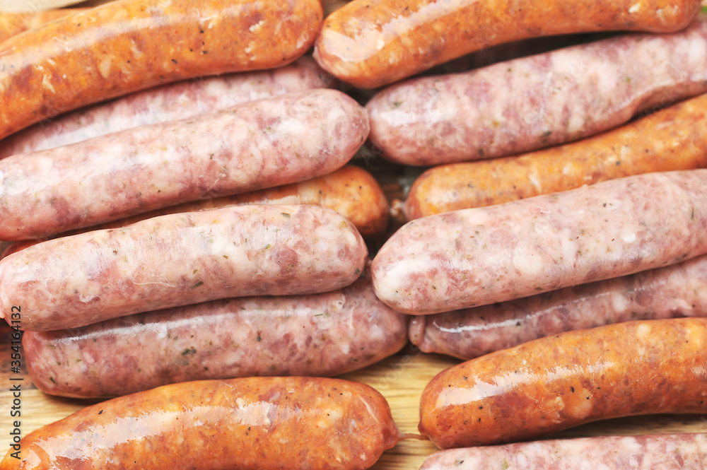 background of raw sausages for Smoking or bbq background of raw sausages for Smoking or bbq