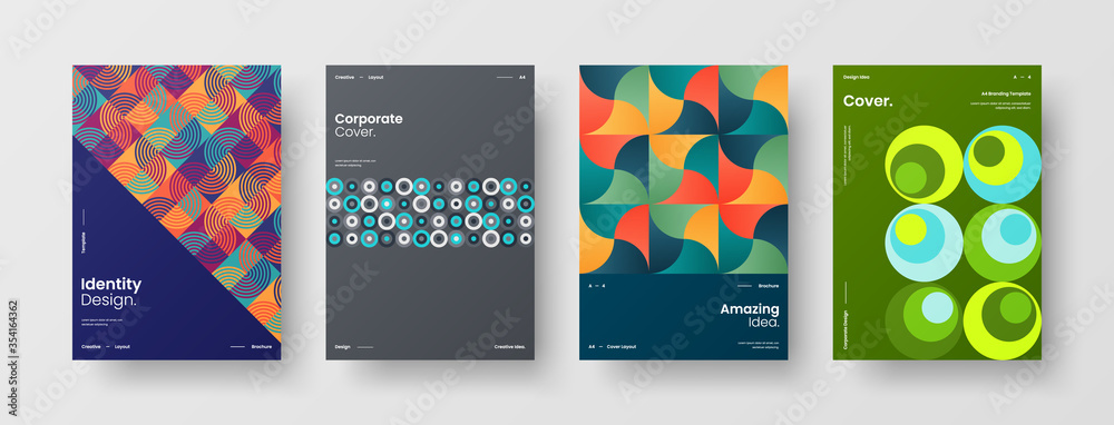 Company identity brochure template collection. Business presentation vector A4 vertical orientation front page mock up set. Corporate report cover abstract geometric illustration design layout bundle. Company identity brochure template collection. Business presentation vector A4 vertical orientation front page mock up set. Corporate report cover abstract geometric illustration design layout bundle.