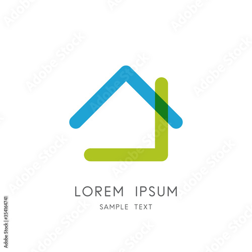 Home colored symbol - simple house with roof and chimney. Realty and real estate, construction industry, environmental building materials and ecology vector icon.