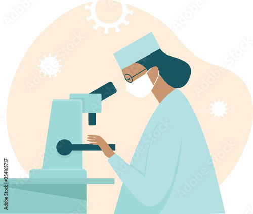 Woman scientist making research in lab.  Developing vaccine for coronavirus COVID-19 disease